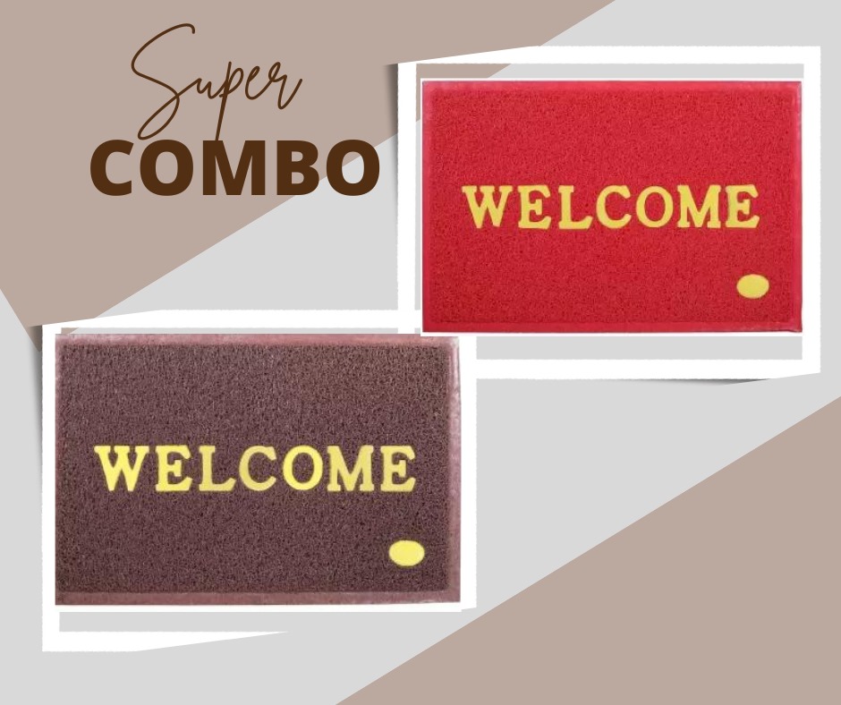 PVC (Polyvinyl Chloride) Welcome Door Mat Combo (Brown, Red, Medium, Pack of 2) Maxclass - A Quality Product